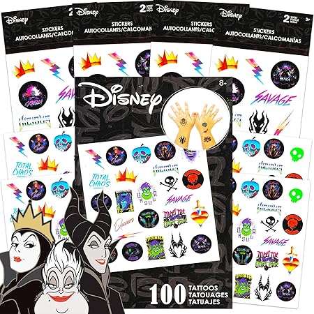 Amazon ディズニー 悪役ステッカーとタトゥー パーティーの記念スーパーセット 0枚のディズニー悪役テンポラリータトゥーとステッカー ディズニーの悪役パーティー用品 シール ステッカー おもちゃ