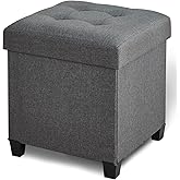 FIMIVIBI 17.7" Ottoman with Storage, Square Storage Ottoman for Dorm, Linen Ottomans with Legs for Living Room, Bedroom, Gray