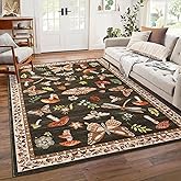ROYHOME Mushroom Washable Rug 5x7 Area Rugs for Living Room, Insect Print Rug for Bedroom, Non Slip Throw Carpet with Rubber Back, Soft Low Pile Dining Room, Brown