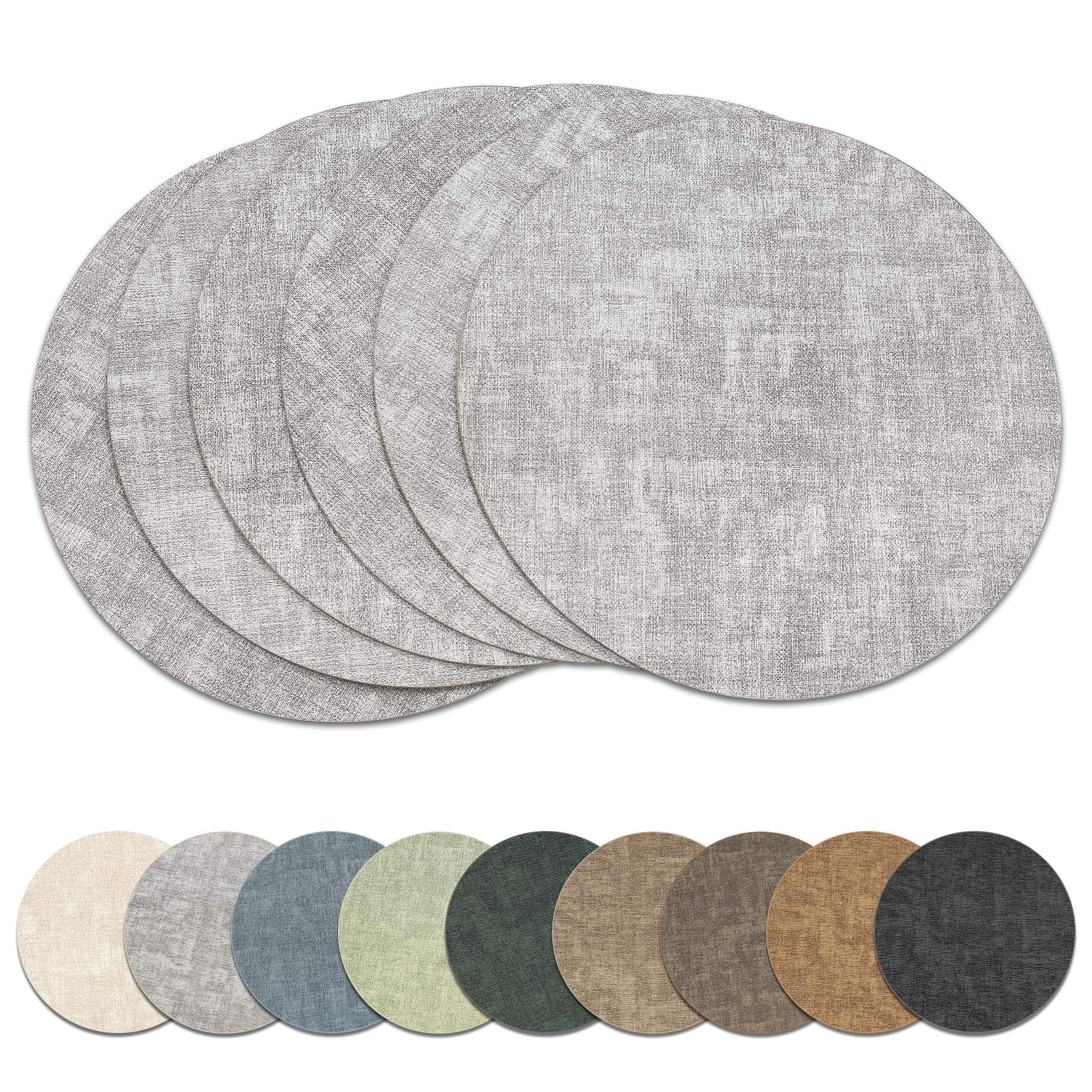 Photo 1 of Round Placemats Set of 6, Reversible Faux Leather Heat Resistant Table Mats, 100% Waterproof Oilproof Wipeable Table Protective Placemats for Vinyl, Washable for Indoor & Outdoor Use (6, Light Grey)
