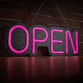 24 inch Neon Open Signs for Business, Open Sign with Textured Backboard LED Anti-Scratch Easy Dedust Neon Light for Business(Pink)