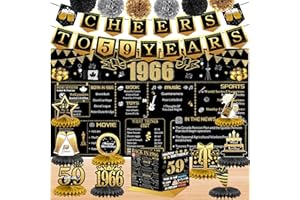 59th Birthday Decorations for Women Men, 18PCS Black Gold Back in 1966 Banner Decorations, Canada Bday Backdrop, 59 Year Old 