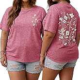 HDLTE Women's Plus Size Floral Graphic Tees Tops Casual Boho Wildflowers Short Sleeve Vintage Tshirt