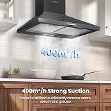 COMFEE' 60 cm Chimney Cooker Hood PYRA17B-60 with LED 3 speeds Duct/Recirc view 2