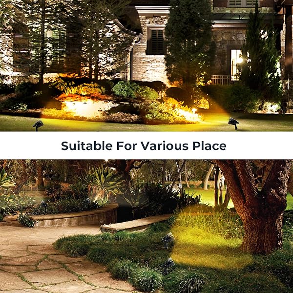 SMIFUL YARD SPOT LIGHTS WARM WHITE OUTDOOR SPOTLIGHTS, 3000K 120V LED LANDSCAPE LIGHTS WATERPROOF UPLIGHTS WITH SPIKED STAND FOR YARD HOUSE LAWN FRONT PORCH US 3 PLUG (4 LIGHTS)