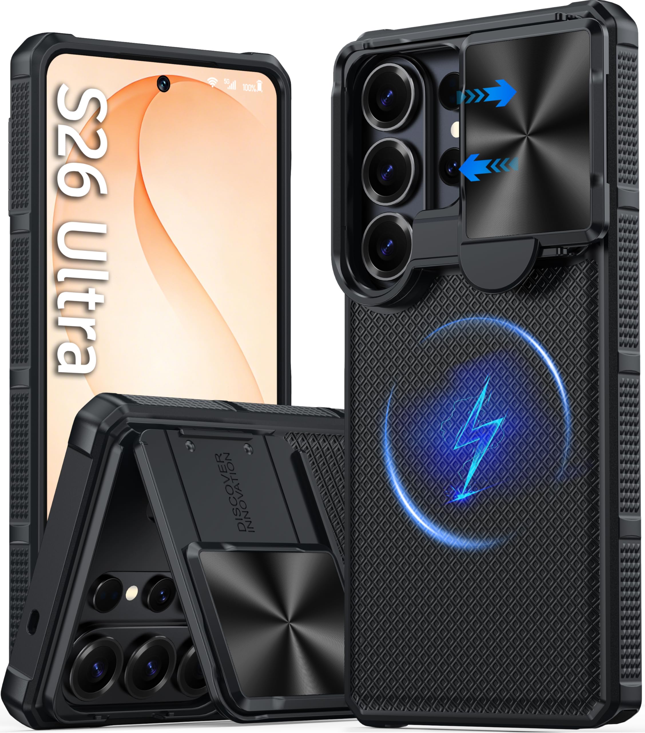 GIVELOT Magnetic for Samsung Galaxy S26 Ultra Case,[Slide Camera Cover][Kickstand][Compatible with Magsafe][Military Grade Protection] Shockproof Rugged Case for Galaxy S26 Ultra,Black