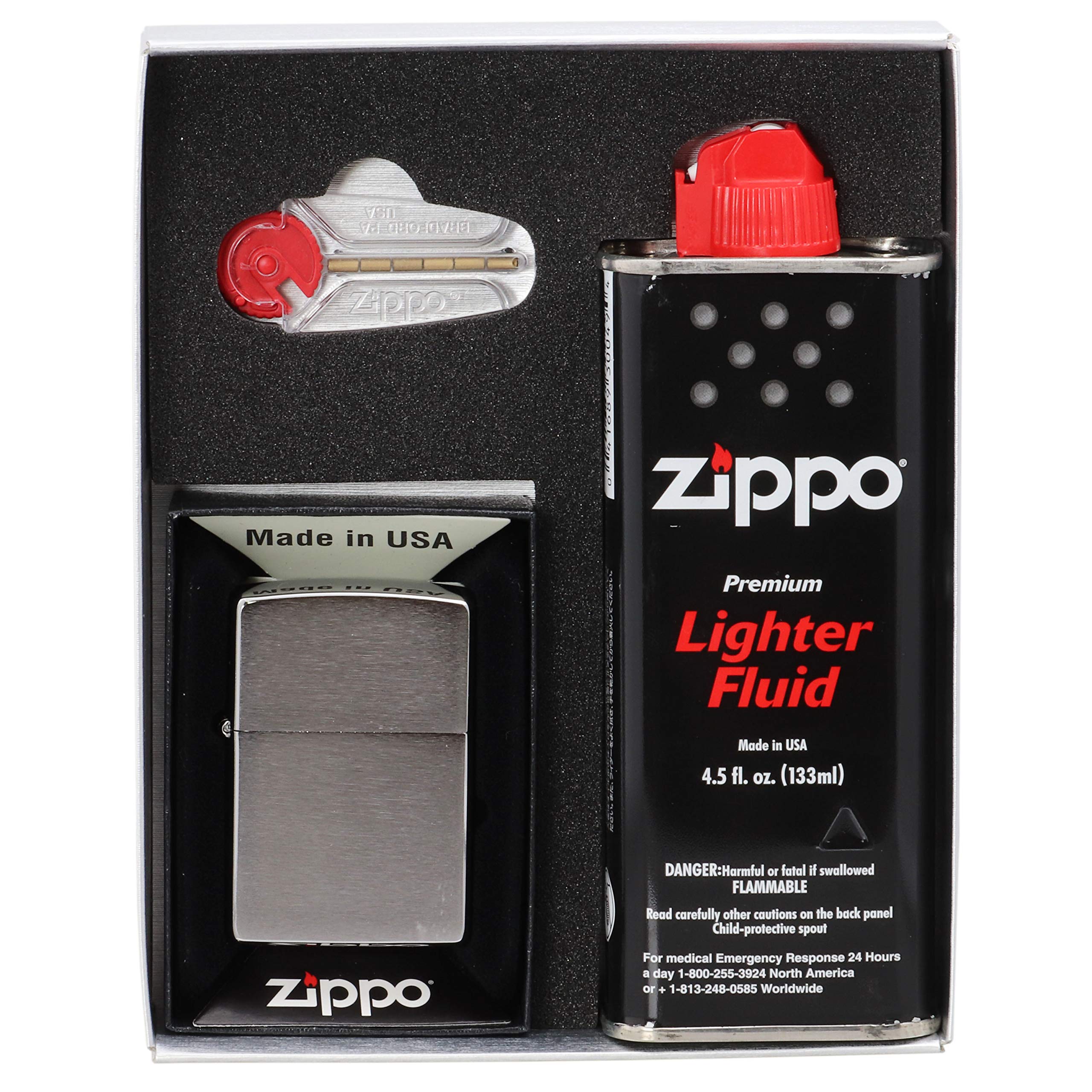 Zippo Lighter #200 Gift Box Set (Small Oil and Stones), #200 Chrome Plated