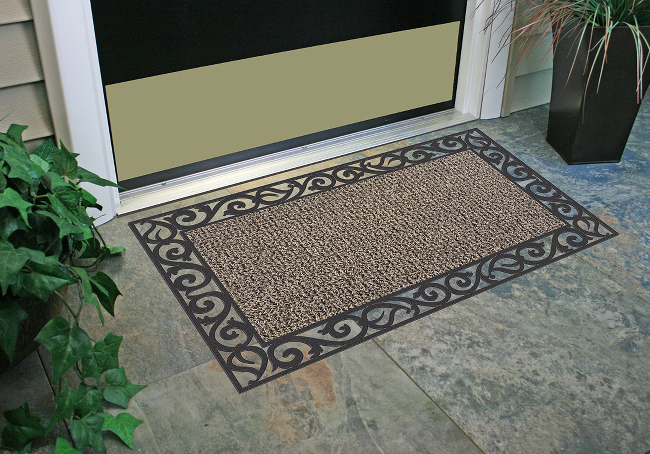 GrassWorx Clean Machine Wrought Iron Stems and Leaves Doormat, 18" x 30