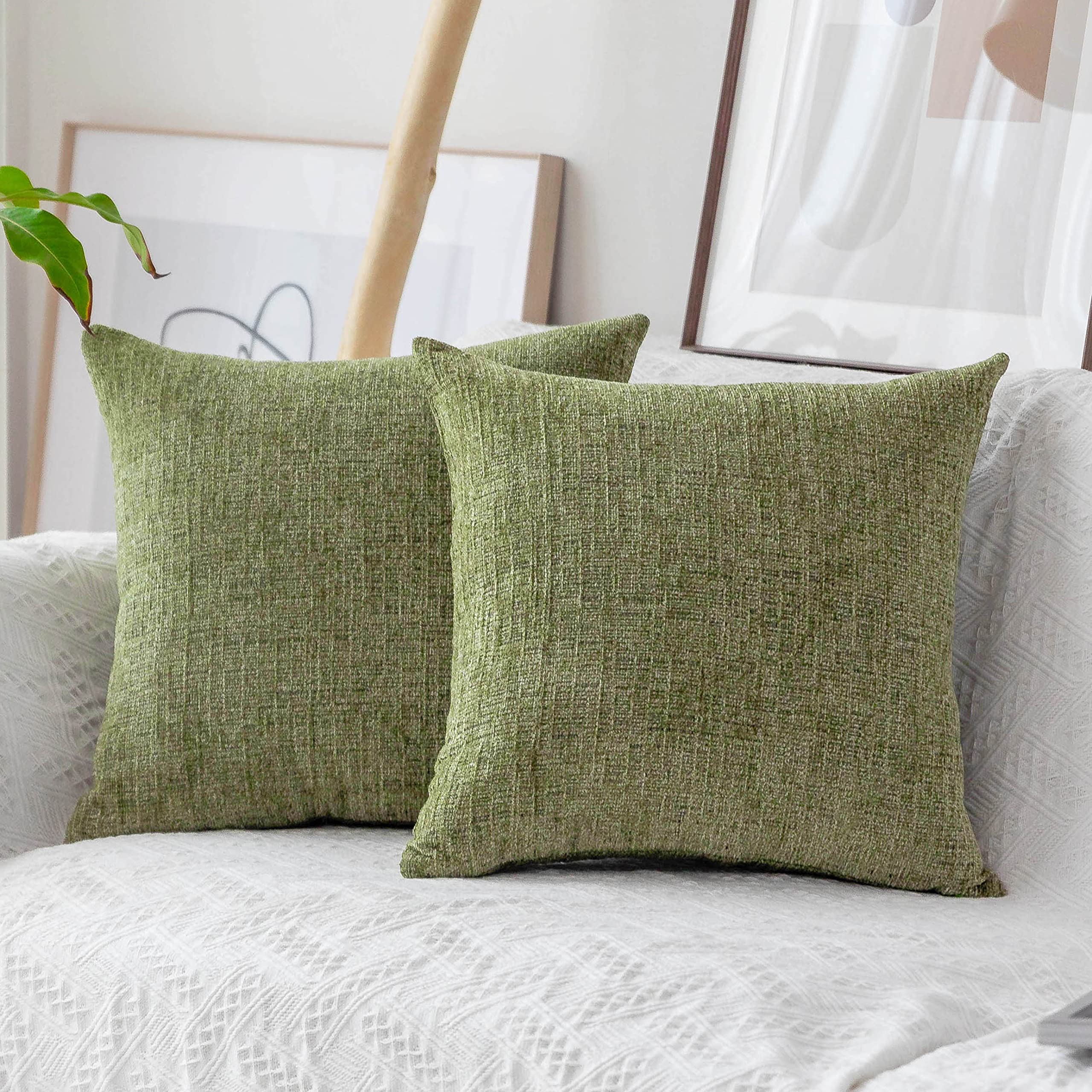 Home Brilliant Chenille Cushion Covers 60cm x 60cm Set of 2, Green Cushions for Sofa Bed, Large Cushion Covers for Holiday, 60x60, Fresh Grass Green