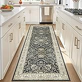 EiniHliw Washable Hallway Runner Rug - 2x6 Kitchen Rug Distressed Low Pile Mats Non Slip Soft Rugs for Dining Room with Rubber Backing Bedroom Runner with Vintage Design (Black 2x6)