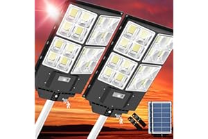 BUYTHA 4800W Solar Street Light,Street Lights Solar Powered with Remote Control and Radar Sensor,Dusk to Dawn Super Bright Solar Outdoor Light with IP66 Waterproof for Parking Lot,Yard 2-Pack