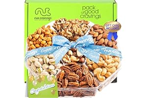 NUT CRAVINGS Gourmet Collection - Congratulations, Nuts Gift Basket with Congrats Ribbon + Greeting Card (7 Assortments) Graduation Food Platter, Healthy Snack Care Package, Food Assortments