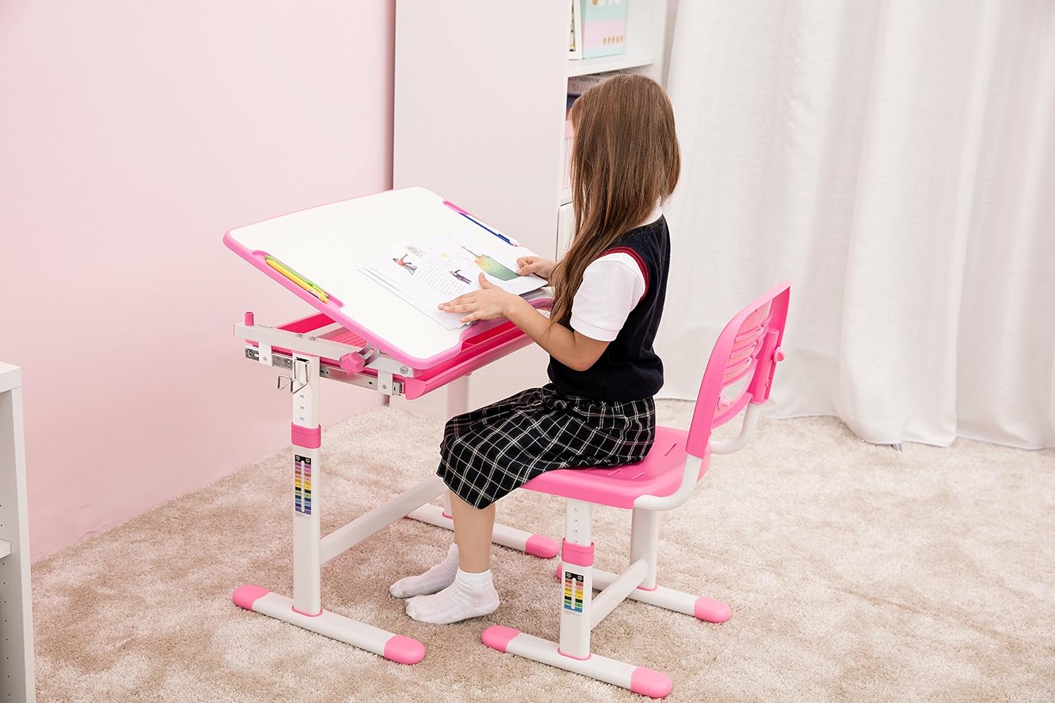 Pink Wymo Kids Ergonomic Adjustable Childrens Desk Chair With Drawing Paper Roll Sets