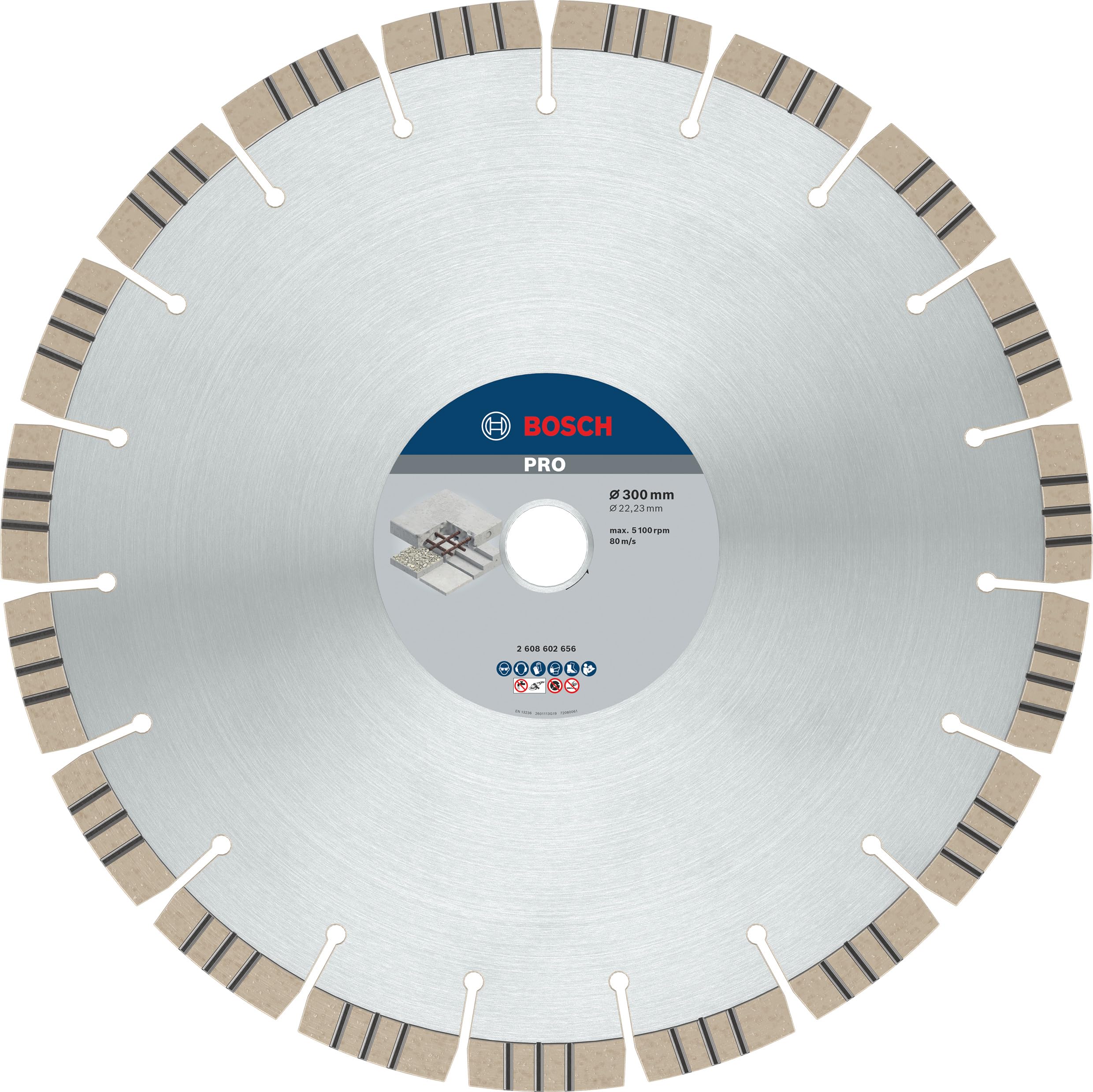 Bosch 1x PRO Concrete Diamond Cutting Disc for Bore 22.23 and Large Angle Grinders (for Concrete, Reinforced concrete, Ø 300 mm, Professional Accessory Large Angle Grinder)