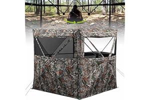 Rivenlo Hunting Blind 360°See Through 2-3 Person Pop Up Ground Blinds Portable Resilient Hunting Tent with Carrying Bag Camou