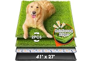 Hompet Dog Grass Pad with Tray Large, 41"x27", 2 Reusable Artificial Turf for Dogs Potty, Waterproof Non-Slip Washable Pee Pa