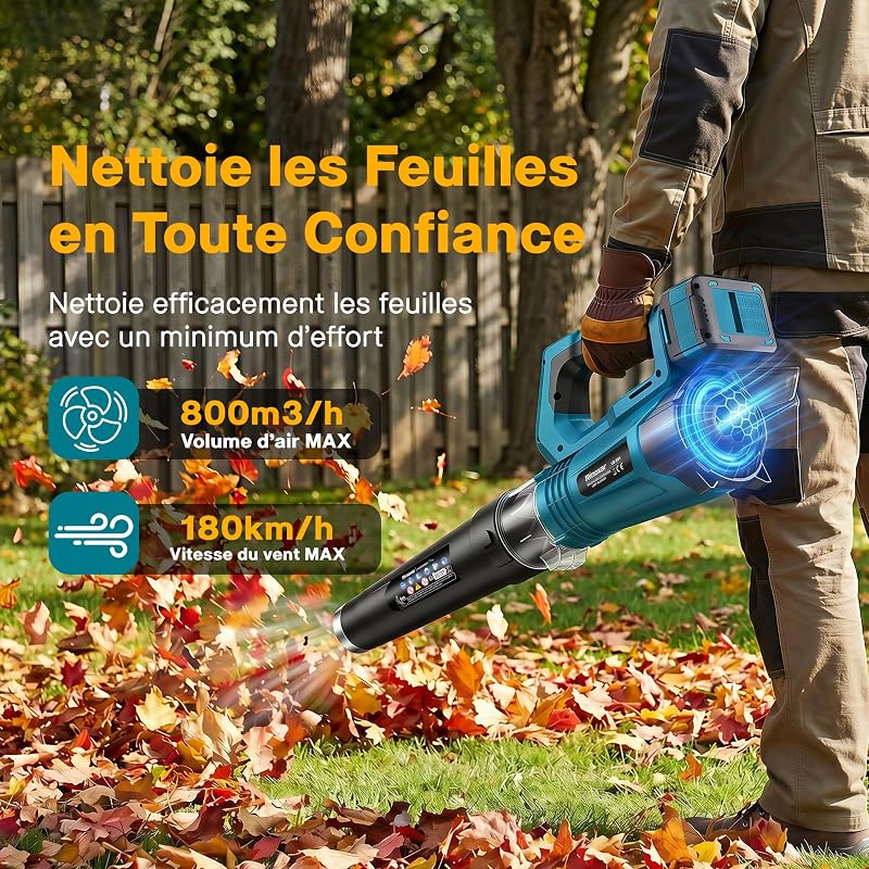 Souffleur Batterie, Moteur Brushless, 2 Batteries 18V/5200mAh et Chargeur