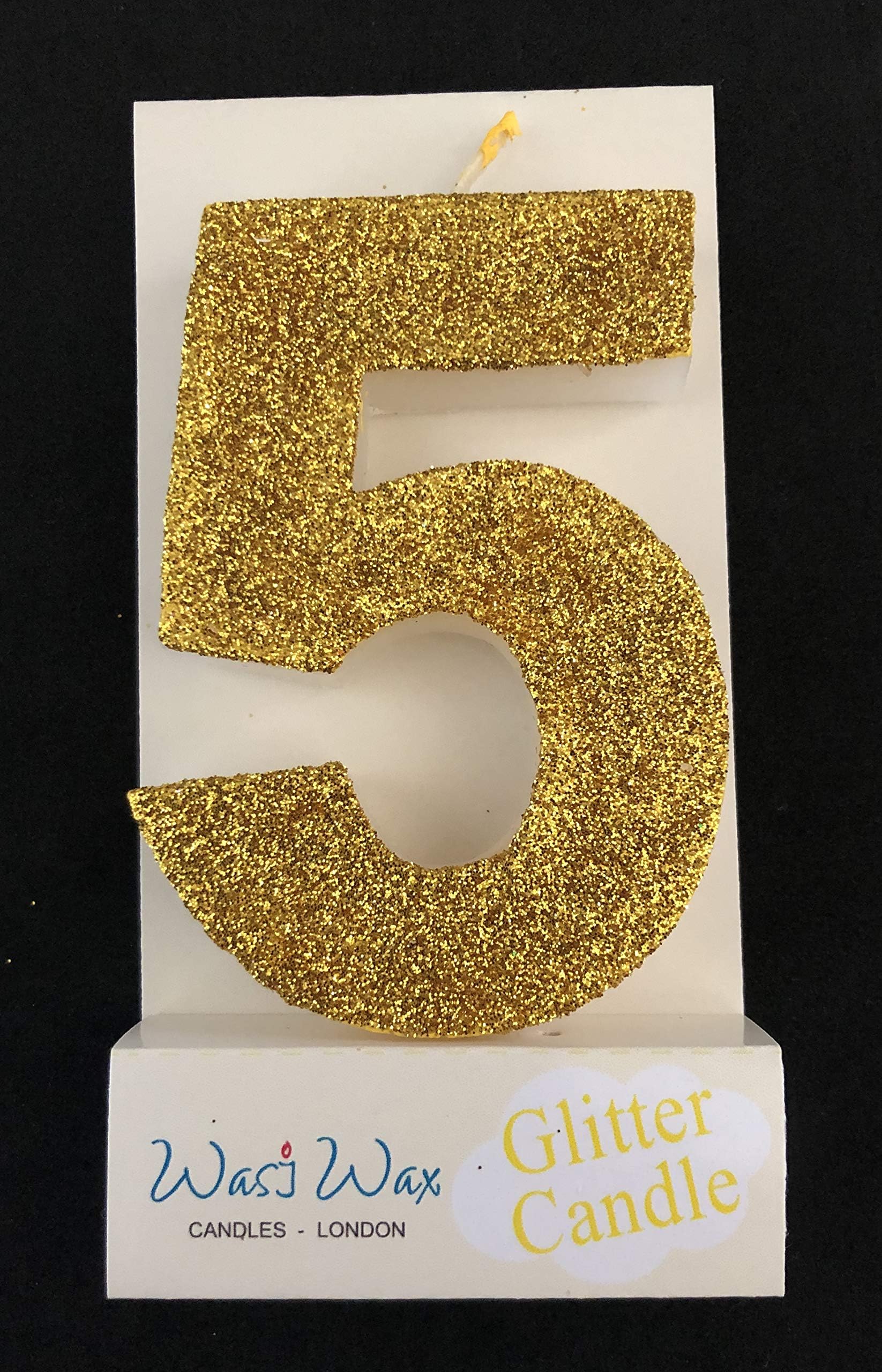 Wasiwax Ultra Sparkle Gold Glitter Birthday Number 5 Candle - Cake Topper - 3.25'' (8.25cm) Nr 5