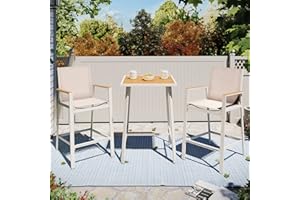 LAUSAINT HOME 3-Piece Patio Bar Set, All Weather Textilene Bar Height Table and Chairs Set with Wood Like-Top Table, Metal Counter Height Bar Stools and Table Set for Garden, Deck, Balcony