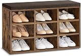 VASAGLE Rustic Brown Shoe Bench 9 Compartments Cushion Bench 78.5cm view 1