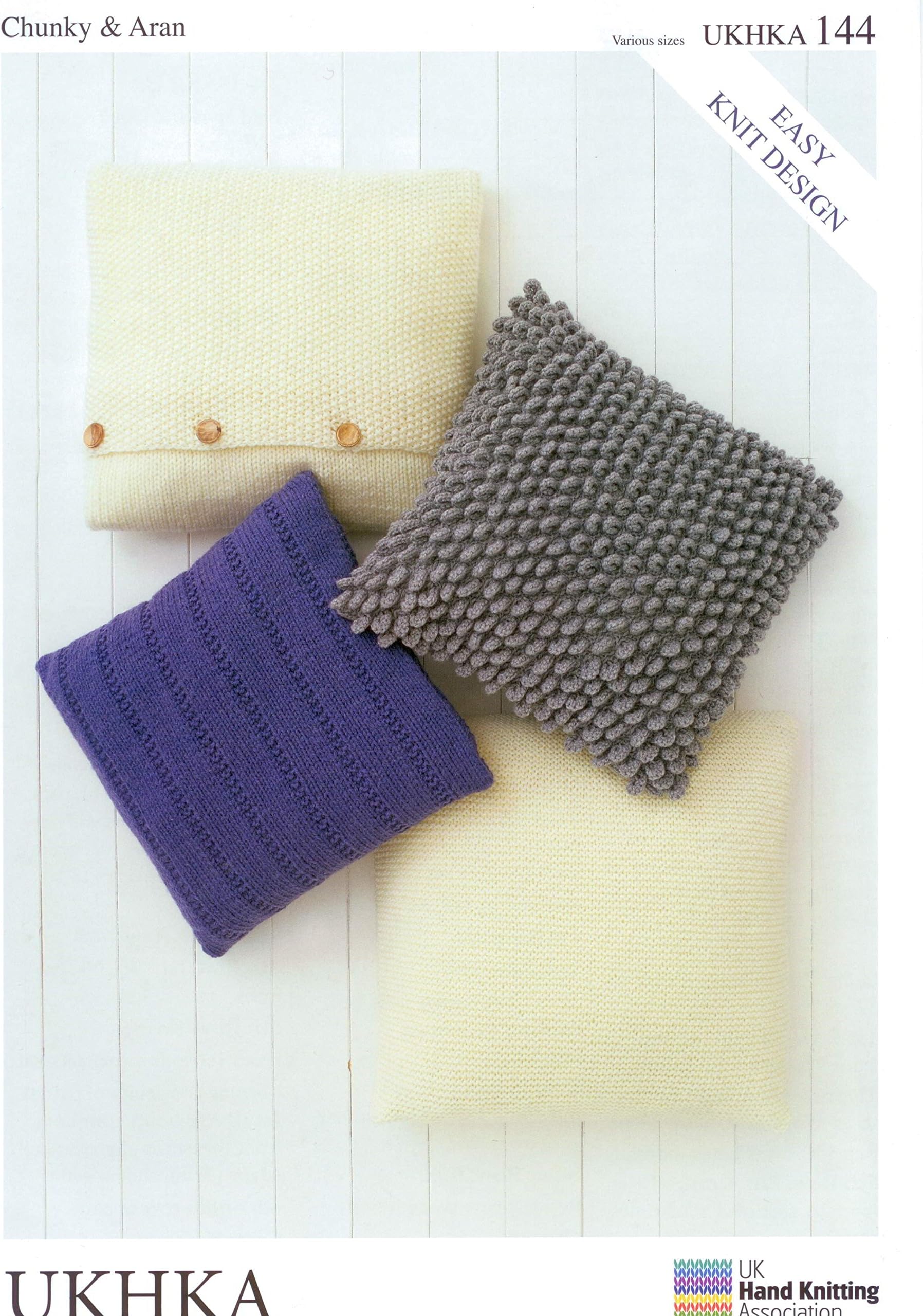 Chunky & Aran Yarn Knitting Pattern - Easy Knit Design Cushion Covers (UKHKA 144)