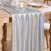 Artoid Mode Silver Glitter Laser Metallic Foil Table Runner 120 Inch 10FT, Seasonal Dining Holiday Wedding Birthday Baby Shower Table Decor for Home Party
