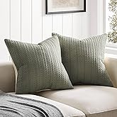 ZeeMart 100% Cotton Waffle Textured Throw Pillow Covers Set of 2, 18x18 Inch Olive, Soft Farmhouse Decorative Couch Pillow Cases Sage Green Cushion Covers for Sofa Bed Living Room Home Decor