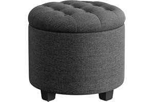 SONGMICS Round Ottoman, Ottoman with Storage, 17.7 Dia. x 17.5 H Inches Foot Rest with Legs, Load up to 330 lb, for Living Room, Bedroom, Dark Gray ULOM011G01