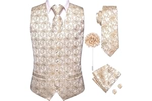 Hi-Tie Men's Suit Vest Tie Set With Lapel Pin Or Tie Clip Silk Waistcoat Necktie Handkerchief For Wedding Formal Tuxedo