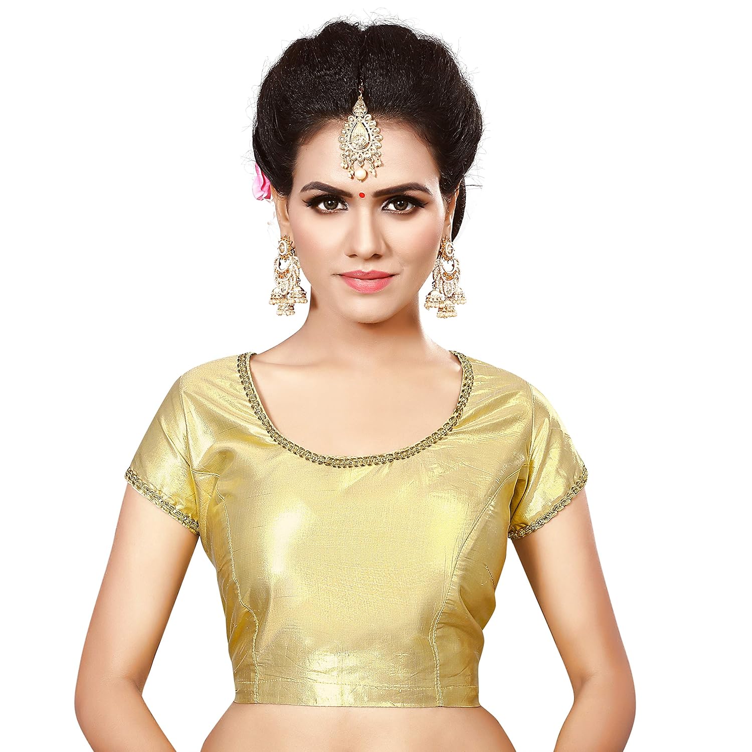 pinal fashion women's silk gold princess cut double stitched readymade designer party wear saree blouse