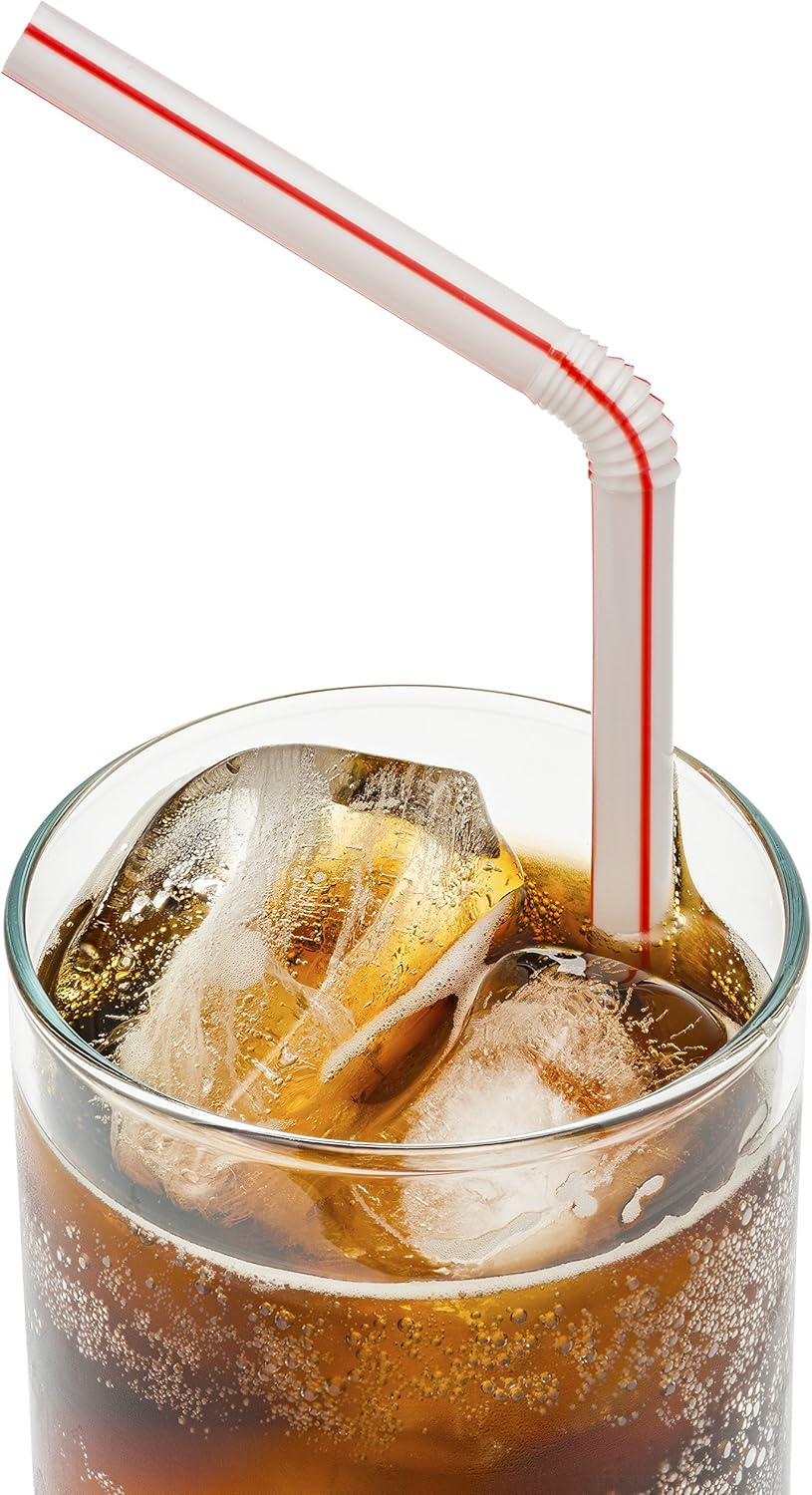 Flexible Plastic Straws 200 Pack - Striped Multi Colored BPA-Free Disposable Bendy Straw 8" Long, Assorted - by DuraHome (200 Pack): Health & Personal Care