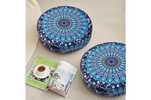 PRIMEPATIO Moroccan Floor Pillows for Adults, 2 Pack Outdoor Waterproof Floor Cushions Sitting, Boho Large Meditation Cushion Seating Bohemian, Mandala Seat Cushion, Round