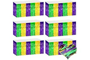 MEBIORNT 6 Pack 29x108 Inch Mardi Gras Metallic Foil Fringe Table Skirts Banner for Tinsel Streamer Garland Curtains Backdrop for Parade Floats Baby Shower Birthday Birthday Party Decoration(Gold Green Purple)
