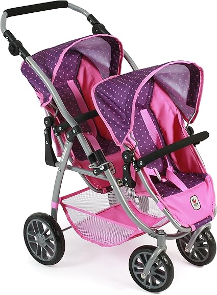 Amazon.com: Bayer Chic 2000 689 40/Tandem Buggy Vario, carrito de muñeca doble, para muñecas de hasta aprox. 19.7 in, color morado y rosa.: Toys \u0026 Games