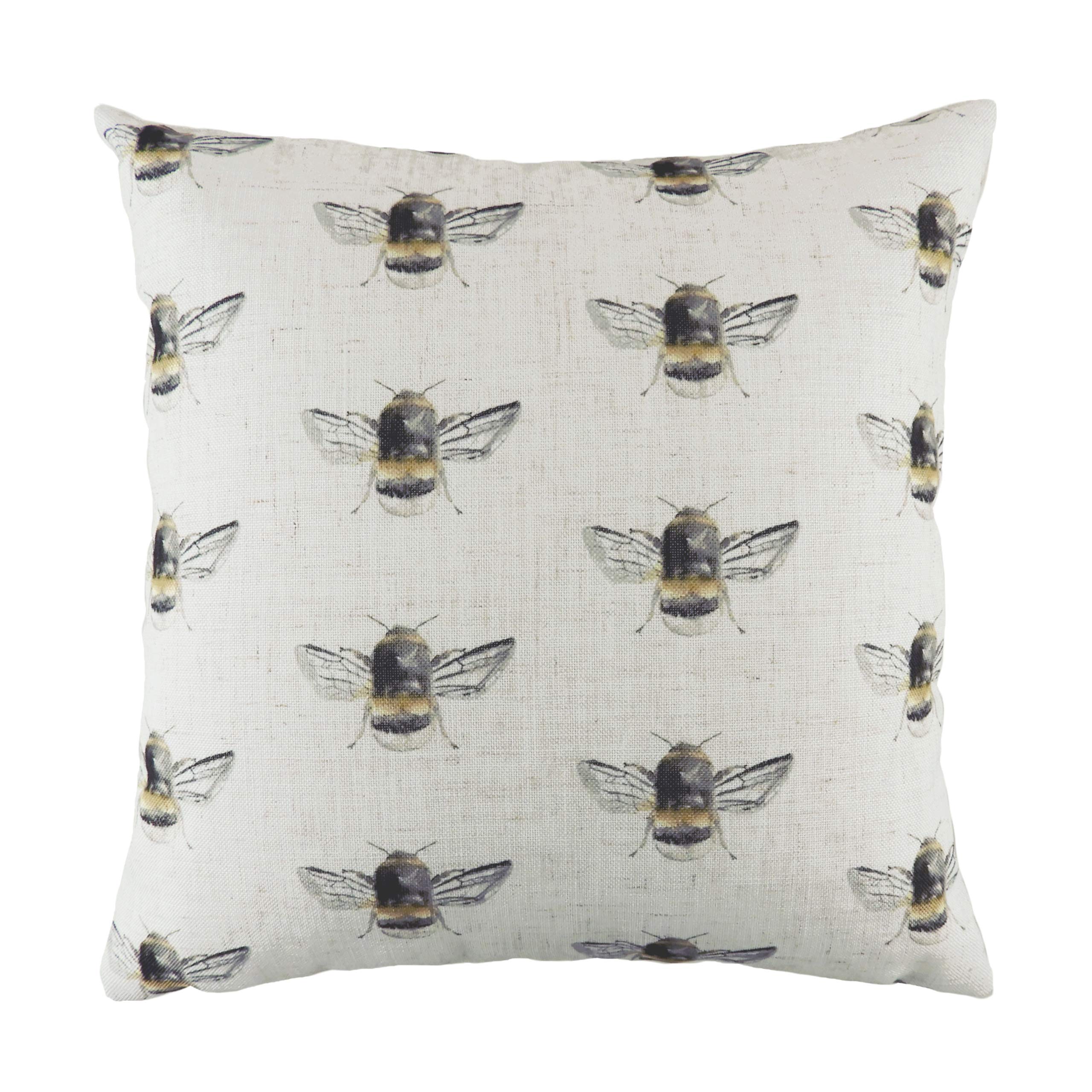 Evans Lichfield Bee Happy Repeat Polyester Filled Cushion, White, 43 x 43cm