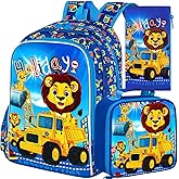 TXHVO 16" Kids Backpack for Boys, 3Pcs Excavator Bookbag Set for Elementary Preschool Kindergarten, Lion School Backpacks with Lunch Box(Blue)