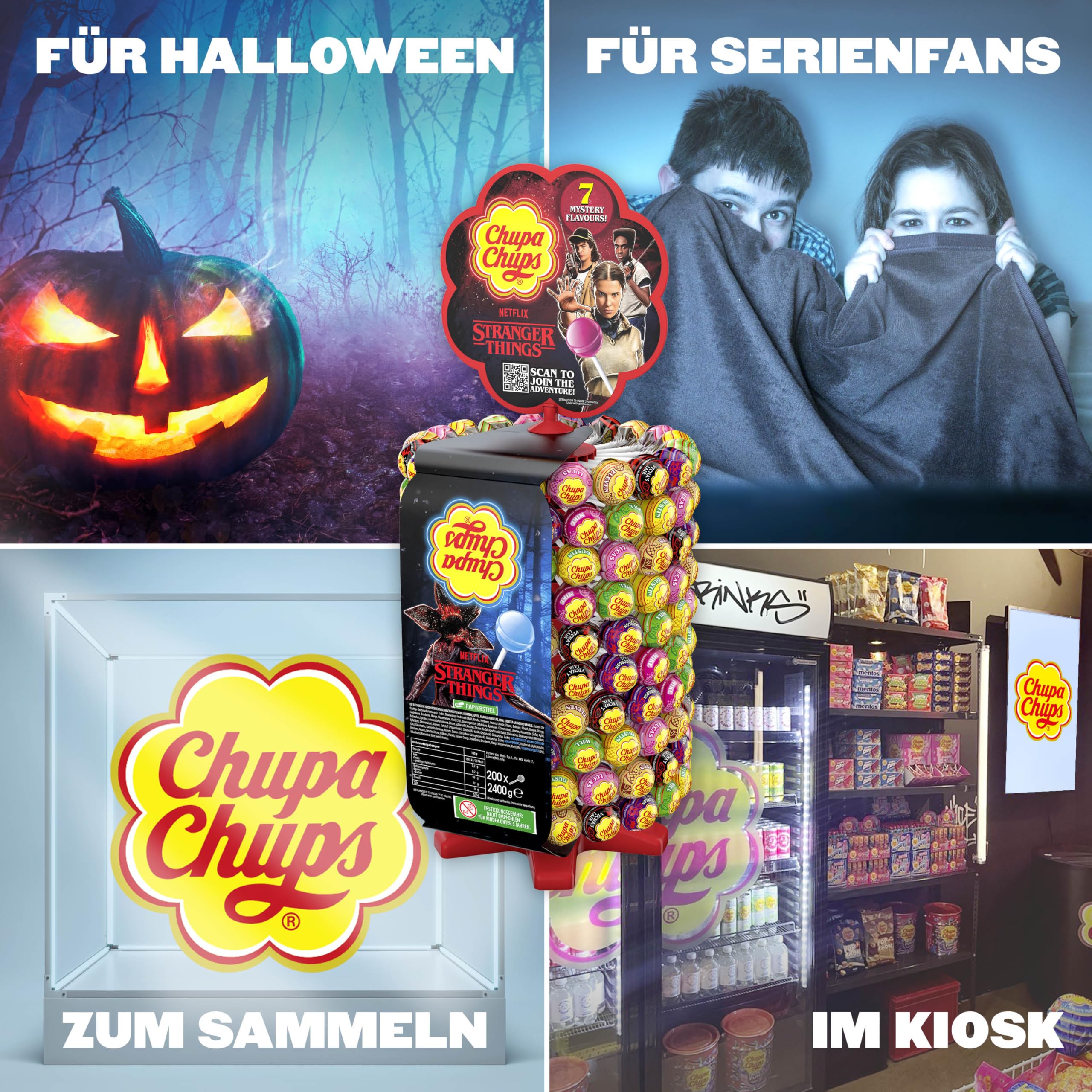 Chupa Chups Stranger Things Lutscher-Rad, 200 Lollies in 7 exklusiven Sorten, limitiertes Design, für Halloween, Geburtstage oder als Geschenk, 2400g 3