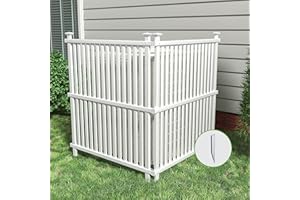 Beimo 48 "H x 42 "W Air Conditioner Fence Privacy Screen，Trash Can Enclosure Outdoor White Vinyl Fence Panels with Metal Stakes for Outside, 2 Plastic Panels…