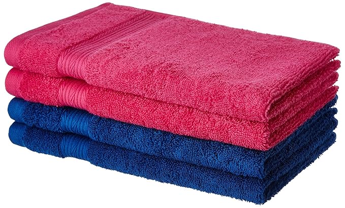 Amazon Brand - Solimo 100% Cotton 4 Piece Hand Towel Set, 500 GSM (Iris Blue and Paradise