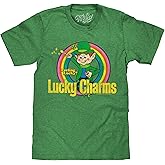 Tee Luv Men's Faded Lucky Charms Feeling Lucky Leprechaun Cereal T-Shirt | Distressed Lucky Charms Cartoon Mascot Rainbow Graphic Tee, Poly-Cotton Fabric, Licensed General Mills Lucky Charms Clothing