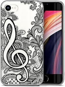 CaseYard Clear Soft & Flexible TPU Case for iPhone SE - Ultra Low Profile Slim Fit Thin Shockproof Transparent Bumper Protective Cover Drop Protective Case (Music Dolly)