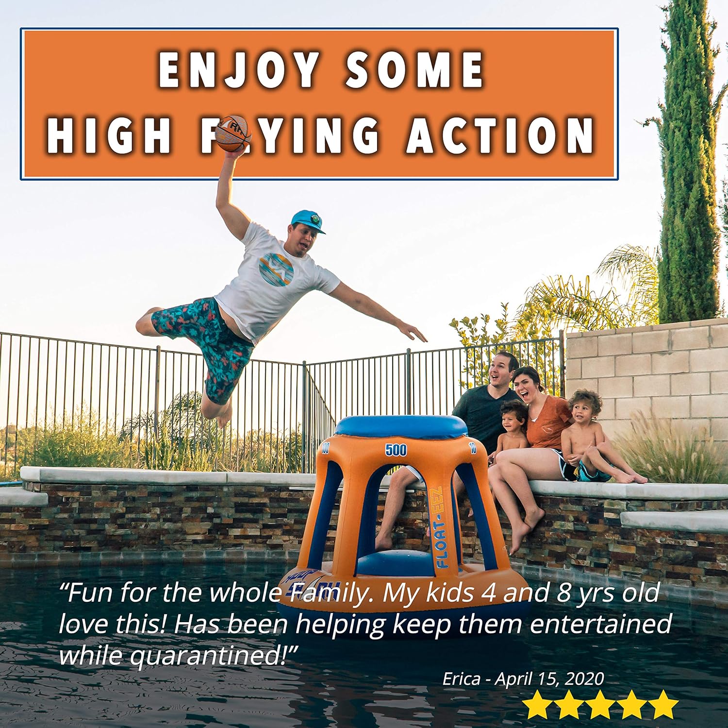 Swimming Pool Basketball Hoop Set by Hoop Shark - Orange/Blue 2020 Edition - Inflatable Hoop with Ball Included - Perfect for Competitive Water Play and Trick Shots - Ultimate Summer Toy: Toys & Games