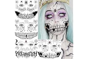 COKTAK 4 Sheet Scary Halloween Face Tattoos For Women Men Adults, Fake Wound Scars Witch Makeup For Halloween Chucky Zombie Makeup Kit, 3D Spider Web Face Tattoo Sticker Halloween Face Decals Paint