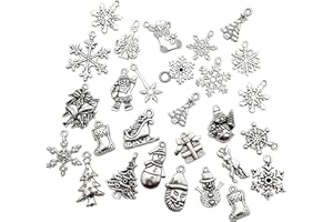 ILOVEDIYBEADS 75 pcs Mixed Craft Supplies Christmas Tree Snowflakes Deer Bell Stocking Charms Pendants for Crafting Jewelry Findings Making Accessory For DIY Necklace Bracelet (M041)