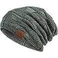 PAGE ONE Mens Winter Slouchy Beanie Warm Fleece Lined Skull Cap Baggy Cable Knit Hat