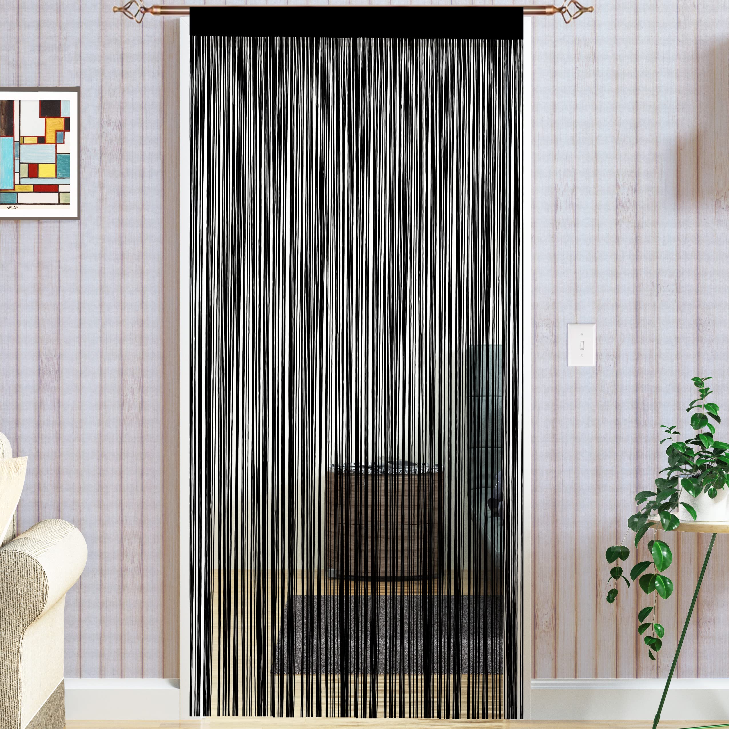 Taiyuhomes String Door Curtains Fly Screen Curtain For Window Decorations Living Room Doorways Crystal Plain Tassel (Black, 90x245cm) — image 1