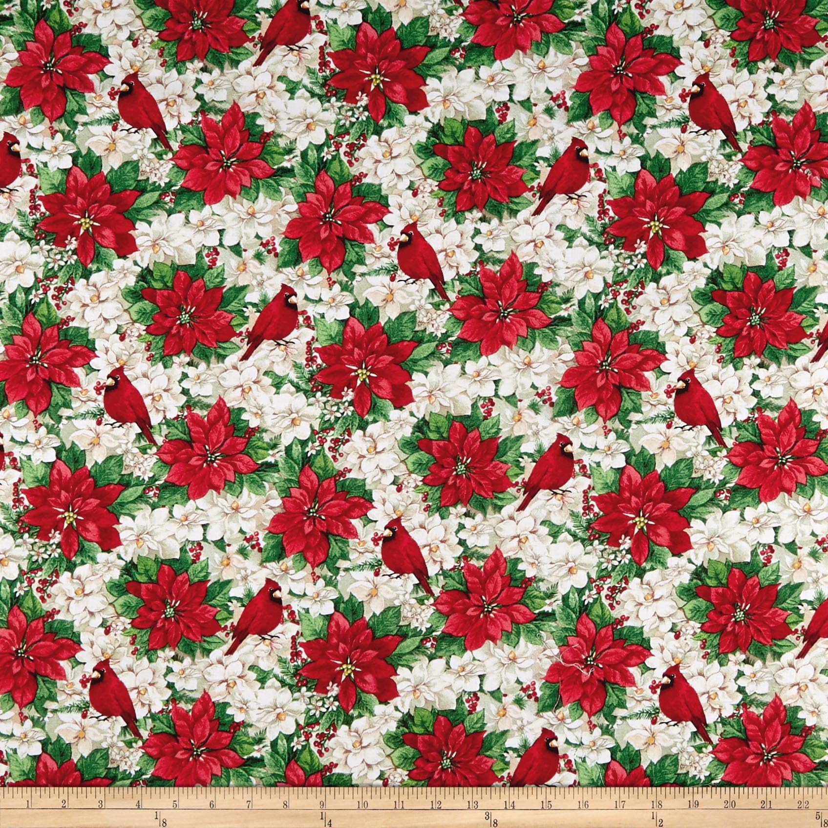 Fabric Editions Christmas Garden Poinsettia Multi Fabric by The Yard,