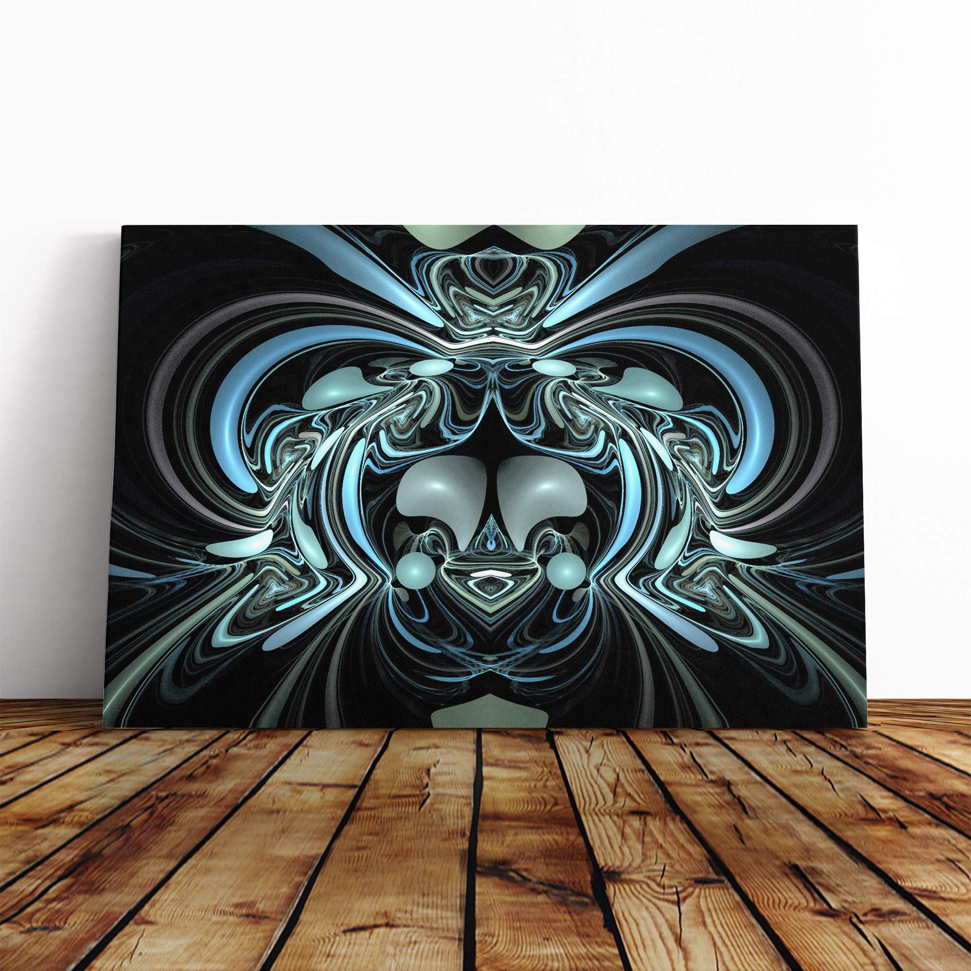 Wall Blue Abstract Fractal Art (1) Canvas Print | Gallery Wrapped 30mm Frame Wall Art | 20x14 inches | Ready to Hang | Abstract Picture | Living Room Bedroom Lounge Office