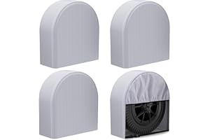 eletecpro RV Tire Covers Set of 4 with Waterproof Coating and Heavy Duty 600D Oxford, Windproof Tire Accessories for Trailer, Truck and Camper, Fits Tire Diameters 26-28.75 Inches, Gray