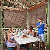 Coolaroo Outdoor Roller Shade with Wand - 95% UV Block Breathable Light Filtering Shade for Patio or Porch, Fade-Resistant, Mold-Resistant Easy-Clean Fabric, 4ft x 8ft, Walnut